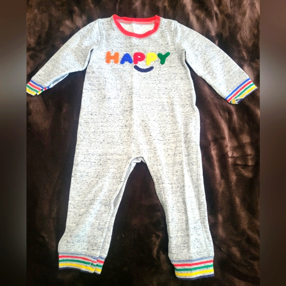 GAP Gray and Red One Piece Footies with Rainbow Trim